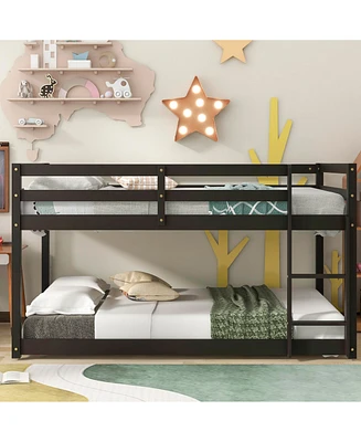 Simplie Fun Twin over Twin Floor Bunk Bed, Espresso