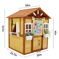 Kids Wooden Outdoor Playhouse with Working Doors and Windows