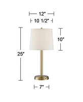 360 Lighting Camile Modern Glam Luxury Table Lamps 25" High Set of 2 with Usb Charging Port Brass Metal Oatmeal Drum Shade Decor for Living Room Desk