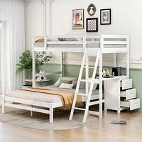 Streamdale Furniture Twin Over Full Bunk Bed With Built-In Desk And Three Drawers