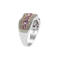 Suzy Levian Sterling Silver Sapphire & Created White 9 Stone Curvy Frame Ring