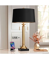 Wynne Traditional Glam Table Lamp with Dual Usb Charging Port 30" Tall Warm Gold Metal Black Drum Shade for Living Room Bedroom House Bedside Nightsta