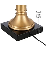 Possini Euro Design Wynne Traditional Glam Table Lamp with Dual Usb Charging Port 30" Tall Warm Gold Metal Black Drum Shade for Living Room Bedroom Ho