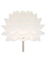 Possini Euro Design Modern Art Deco Floor Lamp Standing 63" Tall Brushed Steel Silver Metal Thin Column White Acrylic Petal Flower Shade Decor for Liv