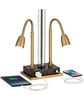 Possini Euro Design Griffin Modern Gooseneck Desk Lamp 31" Tall with Usb Charging Port Gold Black Metal Rectangular Shade for Living Room Bedroom Hous