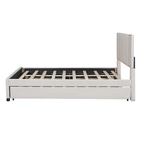 Queen Size Upholstered Platform Bed With 2 Drawers And 1 Twin Xl Trundle, Classic Headboard Design