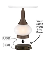 360 Lighting 1 3/4" High Universal Charging Workstation Lamp Base Usb Port Ac Power Outlet Brown Bronze Finish Metal Single Shade Living Room Bedroom