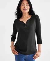 Style & Co Women's Cotton 3/4-Sleeve Henley Tee, Created for Macy's