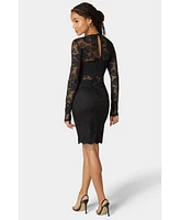 Bebe Women's Marseille Lace Long Sleeve Illusion Dress