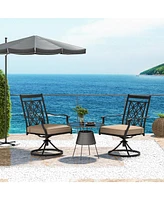 Slickblue 2 Pieces Patio Swivel Chairs with Blossom Pattern Backrest and Cushions-Black