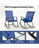 Slickblue 2 Pieces Outdoor Rocking Chairs with Breathable Backrest-Navy