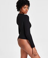 Bar Iii Women's V-Neck Shine Rib-Knit Bodysuit