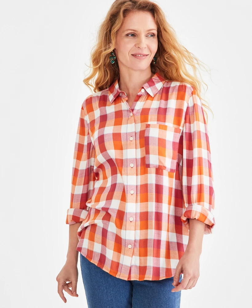 Style & Co Women's Plaid Button-Front Perfect Shirt, Created for Macy's