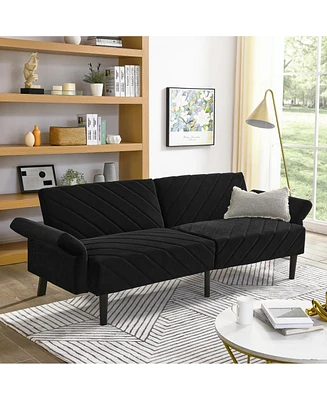 Simplie Fun Mid-Century Modern Velvet Futon Sofa Bed with Adjustable Back and Armrests