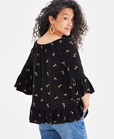 Style & Co Petite Printed Ruffle Top, Created for Macy's