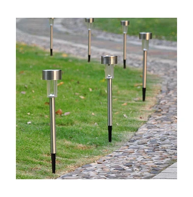 Yescom 12pc White Stainless Steel Solar Powered Led Light Pathway Landscape Garden Yard