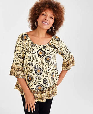 Style & Co Women's Printed On-Off Knit Top, Created for Macy's