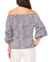 Vince Camuto Women's Printed Off The Shoulder Bubble Sleeve Tie Front Blouse