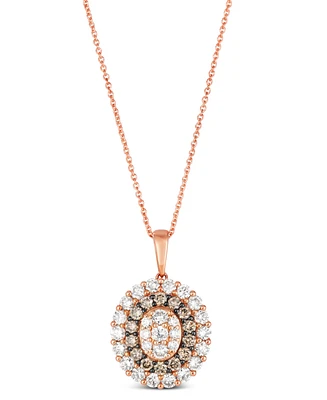 Le Vian Chocolate Diamond & Nude Oval Halo Adjustable 20" Pendant Necklace (1-1/2 ct. t.w.) 14k Rose Gold