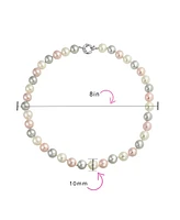 Bling Jewelry Classic Smooth 10MM Pale Pink White Grey Tri Multi Color Hand Knotted Simulated Pearl Strand Necklace 18 Inches