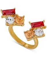 Guess Gold-Tone Multicolor Mixed Crystal Open Ring