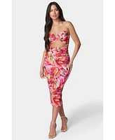 Bebe Women's Printed Front Cutout Midi Dress