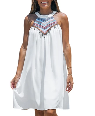 Cupshe Women's White Sleeveless High Neck Mini Beach Dress