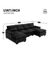 Mondawe 109.8x55.9" Modern U-shaped Sectional Sofa with Waist Pillows,6-seat Upholstered Symmetrical Furniture,Sleeper Couch Chaise Lou