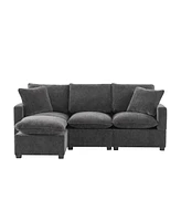 Mondawe 84x57" Modern Modular Sofa, 4 Seat Chenille Sectional Couch Set with 2 Pillows Included, Freely Combinable Indoor Funiture for Living Room, Ap