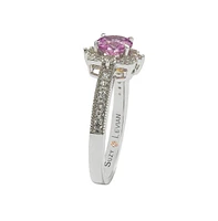 Suzy Levian New York Pink Sapphire & Lab-Grown White Eccentric Halo Engagement Ring Sterling Silver by