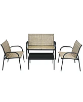 Vebreda 4 Pieces Patio Furniture Set with Glass Top Coffee Table