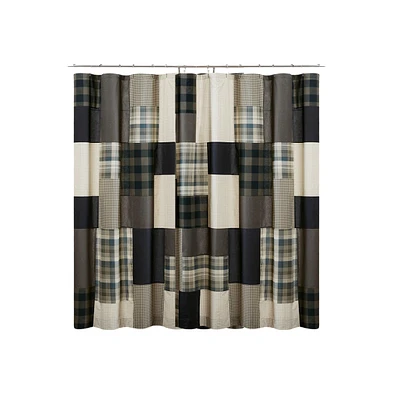 Home Outfitters Tan 100% Cotton Printed Pieced Lined Shower Curtain 72x72", for Bathrooms, Lodge/Cabin