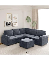 Mondawe 84x84" Modern Velvet Sectional Sofa Set,6 Seat Indoor Furniture Large L Shaped Upholstered Corner Couch with Ottoman,Armrest Pillow