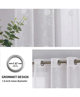 Caromio Floral Embroidered Grommet Voile Sheer Window Curtain Panels, 52" x 63"