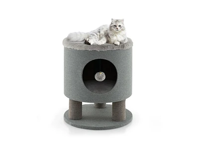 Slickblue 3-in-1 Cat Condo Stool Kitty Bed with Scratching Posts and Plush Ball Toy