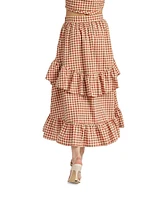 En Saison Women's Juni Tiered-Ruffle Gingham Midi Skirt