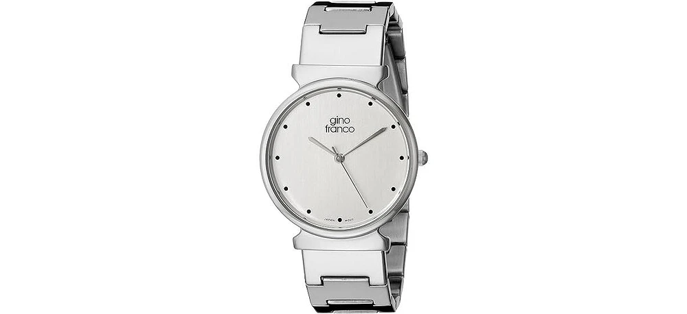 Gino Franco Men's Silver Minimalist Round Stainless Steel Bracelet Watch