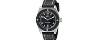 Gino Franco Round black Pvd Plated Stainless Steel Calf Leather Strap Watch