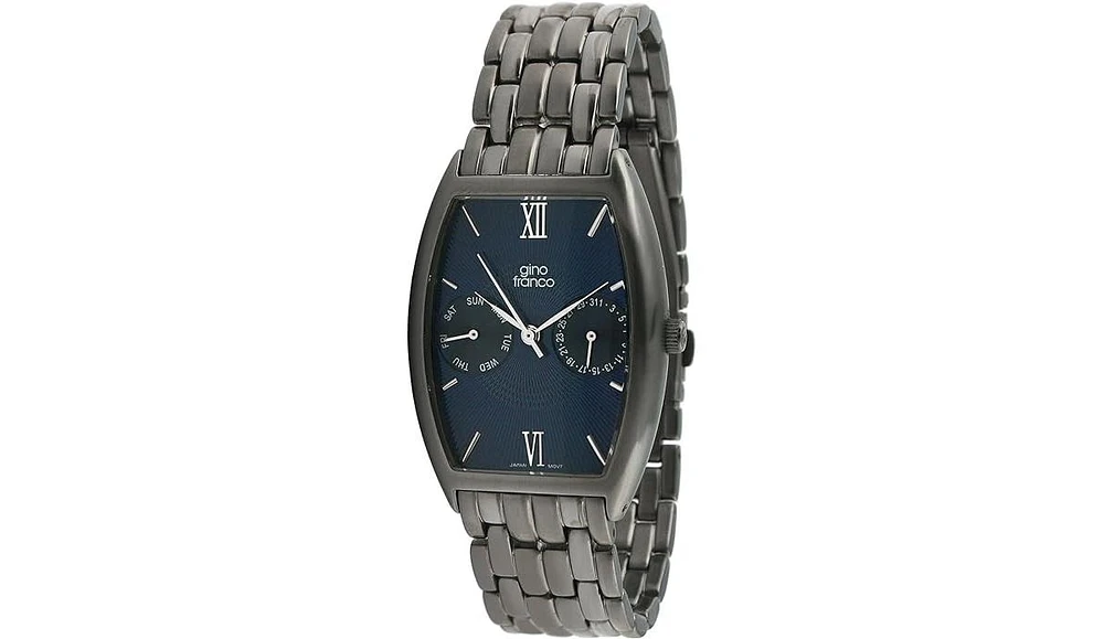 Gino Franco Multi-Function Gunmetal Ion-Plated Stainless Steel Bracelet Watch