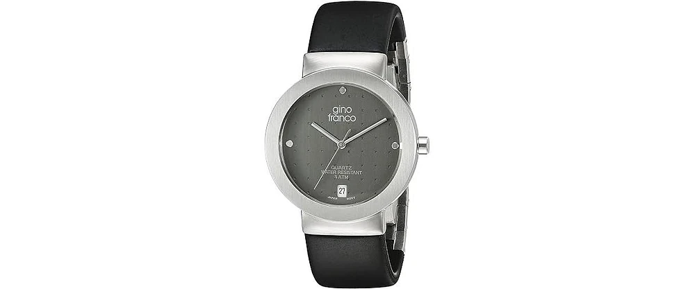 Gino Franco Men's Round Stainless Steel Case and Rubber Strap Watch