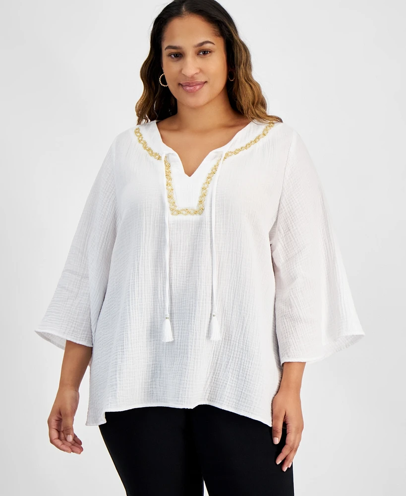 Jm Collection Plus Mirella Embellished-Neck Kimono Top, Exclusively at Macy's