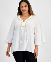 Jm Collection Plus Mirella Embellished-Neck Kimono Top, Exclusively at Macy's