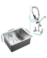 Aquaterior Wall Mount Pre-Rinse Faucet Undermount Kitchen Sink Kit Height Sprayer Single Bowl Sink Basin, with Drain Pipe, Basket Strainer