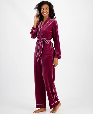 I.n.c. International Concepts Women's 2-Pc. Velvet Shawl-Collar Pajama Set with Detachable Belt, Created for Macy's