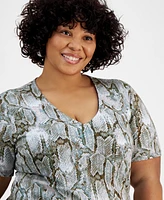 I.n.c. International Concepts Plus Size Printed V-Neck Top, Created for Macy's