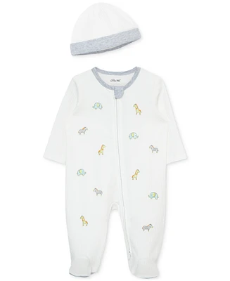 Little Me Baby Cotton Safari Animals Footie & Hat Set