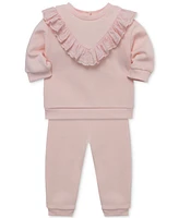 Little Me Baby Girls Ruffled Eyelet Sweatshirt & Pants, 2 Piece Set