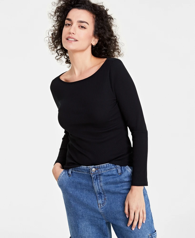 On 34th Women's Long-Sleeve Boatneck Ribbed Top, Created for Macy's