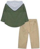 Little Me Baby Boys Cotton Hooded Shirt & Pants, 2 Piece Set