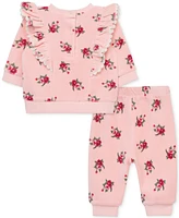 Little Me Baby Girls Ruffled Roses Velour Sweatshirt & Pants Set